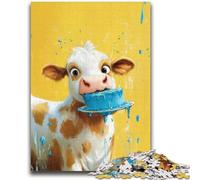 Puzzle 1000 pièces pour Adultes Vache Mangeant Un gâteau Jeux de détente Jeu éducatif pour Anniversaire, Noël pour et jusqu'à 14 Ans 50x75cm
