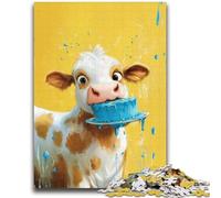 Puzzle 1000 pièces pour Adultes Vache Mangeant Un gâteau Jeux éducatifs Décoration de la Maison Jeu éducatif pour Anniversaire, Noël 26x38cm