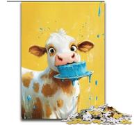 Puzzle 1000 pièces pour Adultes Vache Mangeant Un gâteau, Jouet éducatif idéal comme Cadeau pour Toute la Famille, à partir de 14 Ans (Taille 26x38cm)