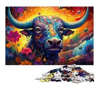 Puzzle 1000 pièces pour Adultes Vache psychédélique colorée du Futur Puzzle en Bois Jouet éducatif 1000 pièces (75 x 50 cm)