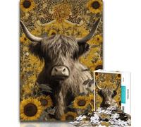 Puzzle 1000 pièces pour Adultes Vaches des Highlands et Tournesols 1000 pièces pour Adultes Cadeaux Jouets Jeux éducatifs Soulagement du Stress Décoration d'intérieur Unique et Cadeaux 38x26cm