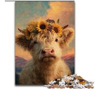 Puzzle 1000 pièces pour Adultes Vaches des Highlands et Tournesols, Parfait pour s'amuser en Famille à Noël, Thanksgiving, Les Anniversaires et Pâques 50x75cm