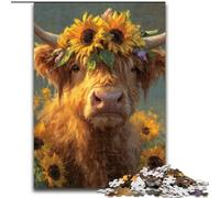 Puzzle 1000 pièces pour Adultes Vaches et tournesols des Highlands, Jeu interactif Familial, décoration d'intérieur à Faire soi-même, défi cérébral, Cadeau 50x75cm