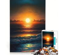 Puzzle 1000 pièces pour Adultes Vagues au Coucher du Soleil sur l'océan Jeu Impossible Défi Difficile Renforce l'amour Entre Les Couples 50x75cm