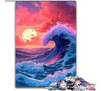 Puzzle 1000 pièces pour Adultes Vagues au Soleil couchant, Puzzle en Bois, Casse-tête Stimulant pour Adolescents, Jeu interactif Familial 1000 pièces(50x75cm)