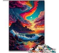Puzzle 1000 pièces pour Adultes Vagues colorées en Bois, pour Les 14 Ans et Plus, 50x75cm, Loisirs créatifs en Famille, idéal pour Les Anniversaires et Les Vacances.
