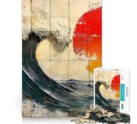 Puzzle 1000 pièces pour Adultes Vagues et Soleil Jeu de mémoire Amusant Découpe Nette Pièces Robustes Cadeau Unique pour soulager Le Stress (38x26cm)