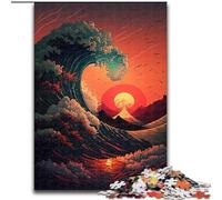 Puzzle 1000 pièces pour Adultes, Vagues japonaises, en Bois, avec Jeu interactif Familial, pour Les 14 Ans et Plus, 1000 pièces(50x75cm)