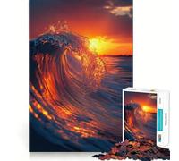 Puzzle 1000 pièces pour Adultes Vagues océaniques au Coucher du Soleil (38x26cm) Jeu de réflexion Stimulant et Anti-Stress Décoration Murale Transparente