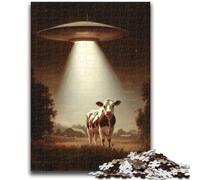 Puzzle 1000 pièces pour Adultes Vaisseau Spatial Extraterrestre et Vaches 1000 pièces pour Adultes, défi d'intelligence cérébrale, Jouets addictifs pour la décoration de la Maison (50x75cm)