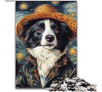 Puzzle 1000 pièces pour Adultes Van Gogh Border Collie en Bois, activités Amusantes à la Maison, Cadeau d'anniversaire, Cadeaux de Voyage 50x75cm pour Jeu interactif en Famille