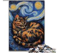 Puzzle 1000 pièces pour Adultes Van Gogh Ciel Nocturne Chat Noir Puzzles impossibles pour Adultes Casse-tête à Faire soi-même Stimulant pour Adolescents (Taille 26x38cm)