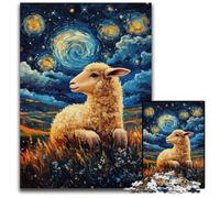 Puzzle 1000 pièces pour Adultes Van Gogh, Ciel Nocturne, Moutons, Puzzles en Bois, Jeux éducatifs, pour renforcer l'amour Entre Couples, à partir de 14 Ans, 50x75cm