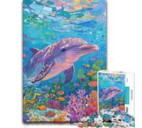 Puzzle 1000 pièces pour Adultes, Vibrant Underwater Dolphin Scene | Activité pour les jours de pluie pendant les soirées tranquilles, pour progresser pièce après pièce.