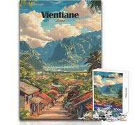 Puzzle 1000 pièces pour Adultes - Vientiane, Laos - Affiche de Voyage au Design soigné - Jeu éducatif Anti-Stress - Dimensions:50x75cm