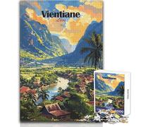 Puzzle 1000 pièces pour Adultes - Vientiane, Laos - Affiche de Voyage au Design soigné - Jeu éducatif et Anti-Stress - Dimensions:38x26cm