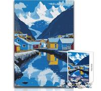 Puzzle 1000 pièces pour Adultes - Village coloré près d'un Glacier - Art du Paysage - Détente et Calme - Jeu d'intérieur - Découpe précise - Dimensions:38x52cm