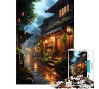 Puzzle 1000 pièces pour Adultes Village Rain Street Puzzle 1000 pièces Jouet éducatif Cadeau d'anniversaire Divertissement en Famille et soirée Jeux (38x52cm)