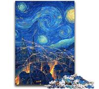 Puzzle 1000 pièces pour Adultes, Ville sous Le Ciel Nocturne, Anti-Stress, Vacances à la Maison, tuez Le Temps avec Affiche Assortie et Feuille de Questions 50x75cm