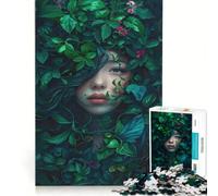 Puzzle 1000 pièces pour Adultes Visage de Fille enchanteur caché dans Le Feuillage, Jeu Pratique, décoration d'intérieur, Cadeau Unique pour Un Anniversaire ou Noël 38x26cm