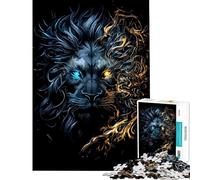 Puzzle 1000 pièces pour Adultes Visage de Lion Bleu et Or Activités ludiques à la Maison décoration Murale Jeu Pratique à partir de 14 Ans (50x75cm)