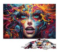 Puzzle 1000 pièces pour Adultes Visage Plein d'art coloré Puzzle Familial Amusant avec Affiche Assortie et Feuille de Questions-réponses 1000 pièces (75 x 50 cm)