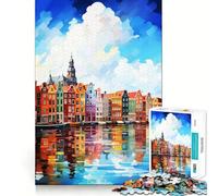 Puzzle 1000 pièces pour Adultes Visitez Amsterdam Jeu de mémoire Amusant,pièces Robustes et aux découpes nettes,Cadeau Unique pour soulager Le Stress (38x26cm)