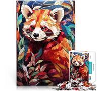 Puzzle 1000 pièces pour Adultes Vitrail du Panda Roux Jouets de Jeu pour Cadeau Familial avec Affiche et Feuille de Questions correspondantes 52x38cm