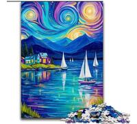 Puzzle 1000 pièces pour Adultes Voilier sous Le Ciel Nocturne Puzzle 1000 pièces Jeu interactif Familial, Cadeau Stimulant pour Les Cerveaux (Taille 26x38cm)