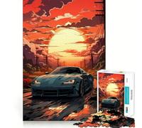 Puzzle 1000 pièces pour Adultes Voiture sur la Route au Coucher du Soleil Jeu de réflexion Artistique et Relaxant Décoration Murale de Noël (38x52cm)