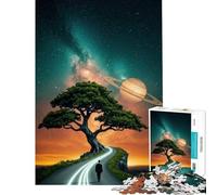 Puzzle 1000 pièces pour Adultes Voyage Cosmique : Arbre Route et Saturne Idéal pour Un Anniversaire ou Noël Jeu de réflexion et de Vitesse à partir de 14 Ans (50x75cm)