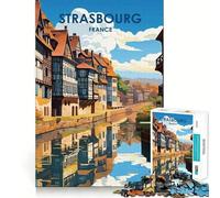Puzzle 1000 pièces pour Adultes Vue du Canal de Strasbourg Découpe Nette Jeu de Concentration Cadeau Jeu pour Passer Le Temps Scène de Noël Art (38x26cm)