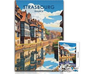 Puzzle 1000 pièces pour Adultes, Vue du Canal de Strasbourg, Design élégant, Jeu de décoration idéal, Jouet Anti-Stress, Dimensions : 38x52cm