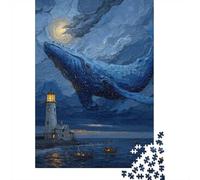 Puzzle 1000 pièces pour Adultes, Whale and Lighthouse Painting