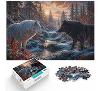 Puzzle 1000 pièces pour Adultes, White and Black Wolves in Winter | Pour profiter d'un w nd calme à la maison : ce puzzle pour adultes de 1000 pièces offre une pause loin des écrans.