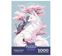 Puzzle 1000 Pièces pour Adultes White Kitsune Sakura Tree Puzzle Adulte Jeu Manuel Vacances À La Maison Passer Le Temps Réduction du Stress Cadeaux 70x50cm/1000pcs