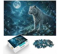 Puzzle 1000 pièces pour Adultes, White Tiger in Moonlight | Pour le passage au Nouvel An : ce puzzle pour adultes de 1000 pièces offre aux adultes un loisir calme en hiver.