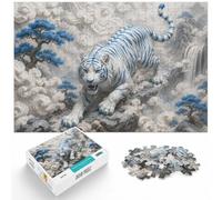 Puzzle 1000 pièces pour Adultes, White Tiger with Blue Stripes on Waves | Pour des moments de détente à la maison : Puzzle adulte 1000 pièces ; pour une activité tranquille chez soi.