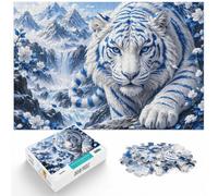 Puzzle 1000 pièces pour Adultes, White Tiger with Blue Stripes | Pour des moments de détente à la maison : ce puzzle adulte 1000 pièces se prête aux après-midis tranquilles.