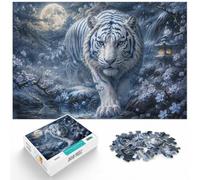 Puzzle 1000 pièces pour Adultes, White Tiger with Blue Stripes | Pour la période de l'Avent : Puzzle adulte 1000 pièces ; pour profiter de l'hiver à la maison avec l'ensemble du défi.