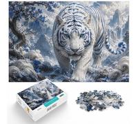 Puzzle 1000 pièces pour Adultes, White Tiger with Blue Stripes | Pour les passionnés de puzzles à Noël : ce puzzle adulte 1000 pièces convient aux journées calmes autour de Noël.