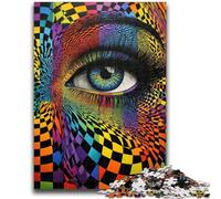 Puzzle 1000 pièces pour Adultes, Yeux psychédéliques, Anti-Stress, Vacances à la Maison, tuez Le Temps avec Affiche et fiche de Questions Assorties 26x38cm