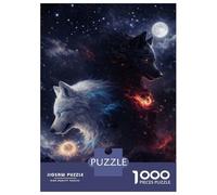 Puzzle 1000 Pièces pour Adultes Yin Yang Wolves Night and Day Puzzle Jeux Amusants Une Œuvre d'art Offrez-Le en Cadeau À Toute La Famille 52x38cm/1000pcs