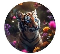 Puzzle 1000 pièces pour adultesCute Tiger Cub Papillons Puzzles Ronds créatifs pour Adultes et Enfants Puzzles en Carton Décoration de la Maison