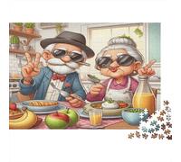 Puzzle 1000 pièces Premium pour Adultes Dîner Couple Âgé - Grands-Parents Cool dînent, épais, Robuste, qualité supérieure, Vibrant, Difficile, Antidote au Stress, Jeu 52x38cm/1000pcs