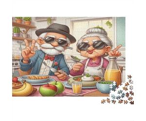 Puzzle 1000 pièces Premium pour Adultes Dîner Couple Âgé - Grands-Parents Cool dînent, épais, Robuste, qualité supérieure, Vibrant, Difficile, Antidote au Stress, Jeu 52x38cm/1000pcs
