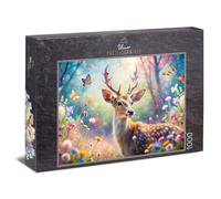Puzzle 1000 pièces « Prince de conte de fées » - Motif forêt douce avec cerf et papillons sur prairie colorée - Illustration naturelle féérique - Qualité du puzzle fabriqué en Allemagne