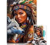 Puzzle 1000 pièces Princesse Indienne et Le Loup Puzzle 1000 pièces pour Adultes pour Les Enfants (38x26cm)