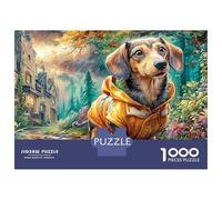 Puzzle 1000 pièces « Promenade sous la Pluie » - Teckel élégant en Veste - Jeu éducatif pour Adultes (à partir de 12 Ans) - Défi - Niveau élevé - Convient aux Hommes et aux Femmes - 70 x 50 cm