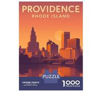 Puzzle 1000 Pièces Providence Rhode Island - Modern Sunset Travel Poster Puzzles pour Adolescents : Améliorent La Mémoire, Défi Éducatif, Cadeaux pour Les Amis Et La Famille 52x38cm/1000pcs